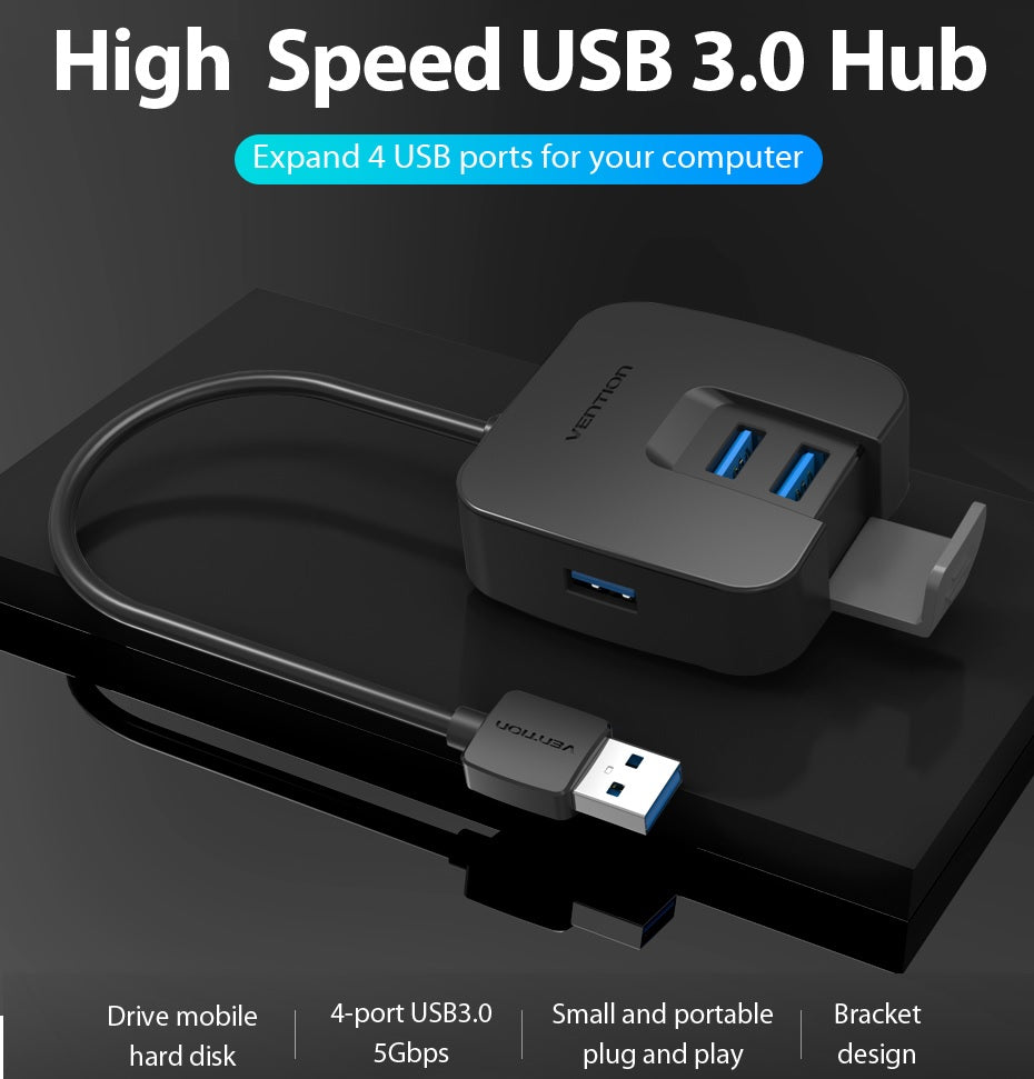 VENTION 4 Ports USB3.0 HUB 0.15M Black