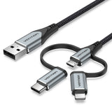 VENTION USB 2.0 A Male to 3-in-1 Micro-B&USB-C&Lightning Male Cable 0.5M Grey Aluminum Alloy Type