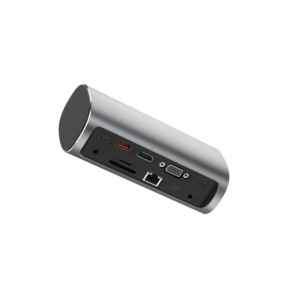VENTION USB-C to HDMI/VGA/USB 3.1 Gen 2/USB 3.1 Gen 2-C/USB 3.0x2/RJ45/SD/TF/TRRS 3.5mm/PD/DC Docking Station Grey Vertical Aluminum Alloy Type UK Standard
