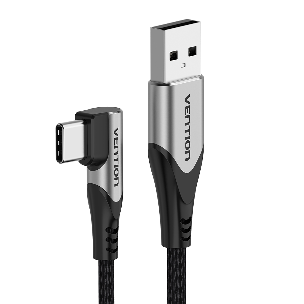 VENTION USB-C Right Angle to USB 2.0-A Cable Grey Aluminum Alloy Type