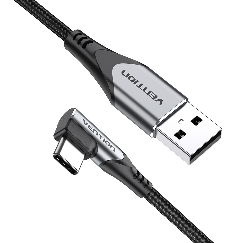 VENTION USB-C Right Angle to USB 2.0-A Cable Grey Aluminum Alloy Type