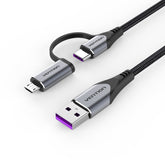 VENTION USB 2.0 A Male to 2-in-1 USB-C & Micro-B Male 5A Cable Grey Aluminum Alloy Type