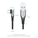 VENTION USB-C Right Angle to USB 2.0-A Cable Grey Aluminum Alloy Type