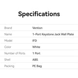 VENTION keystone Jack Wall Plate White 86 Type