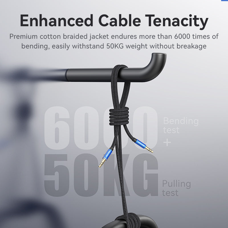 VENTION Cotton Braided 3.5mm Male to Male Audio Cable Blue Aluminum Alloy Type