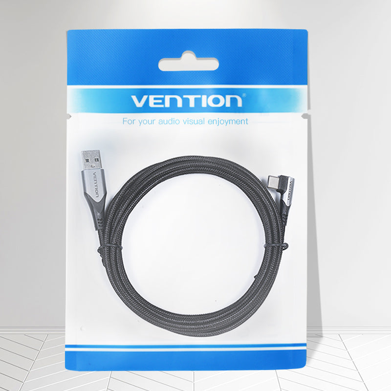 VENTION USB-C Right Angle to USB 2.0-A Cable Grey Aluminum Alloy Type