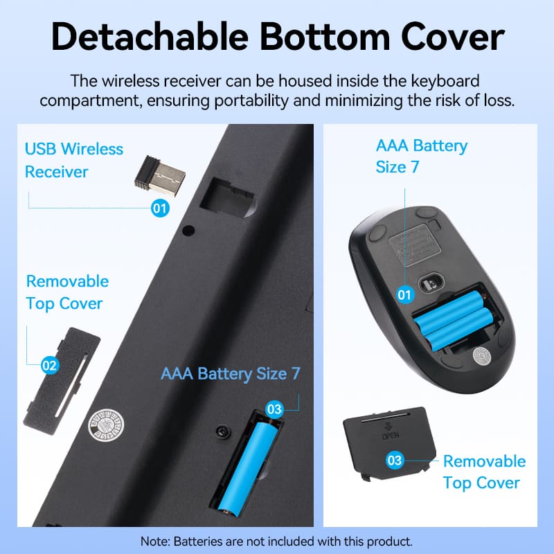 VENTION Wireless Full-Sized Keyboard and Mouse Combo with Mouse Pad Black Slim Type - US English Layout