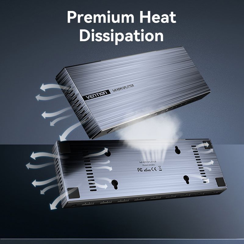 VENTION 4K 1x8 HDMI Splitter Black Aluminum Alloy Type UK Standard