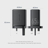 VENTION 3-Port USB (C + C + A) GaN Charger (65W/65W/60W) UK-Plug Black