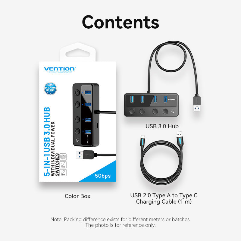 VENTION 5-in-1 USB 3.0 Hub with Individual Power Switches