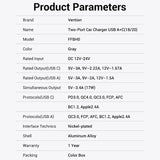 VENTION Two-Port USB A+C(18/20) Car Charger Grey Mini Style Aluminium Alloy Type