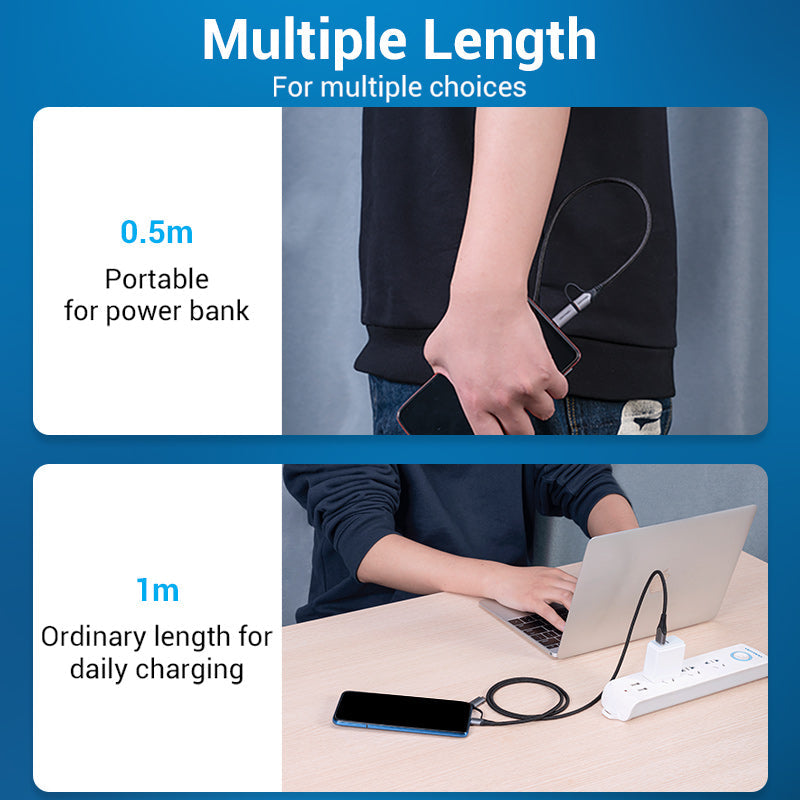 VENTION USB 2.0 A Male to 2-in-1 USB-C & Micro-B Male 5A Cable Grey Aluminum Alloy Type