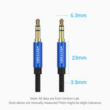 VENTION Cotton Braided 3.5mm Male to Male Audio Cable Blue Aluminum Alloy Type