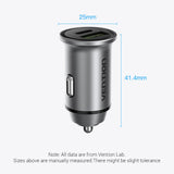 VENTION Two-Port USB A+C(18/20) Car Charger Grey Mini Style Aluminium Alloy Type