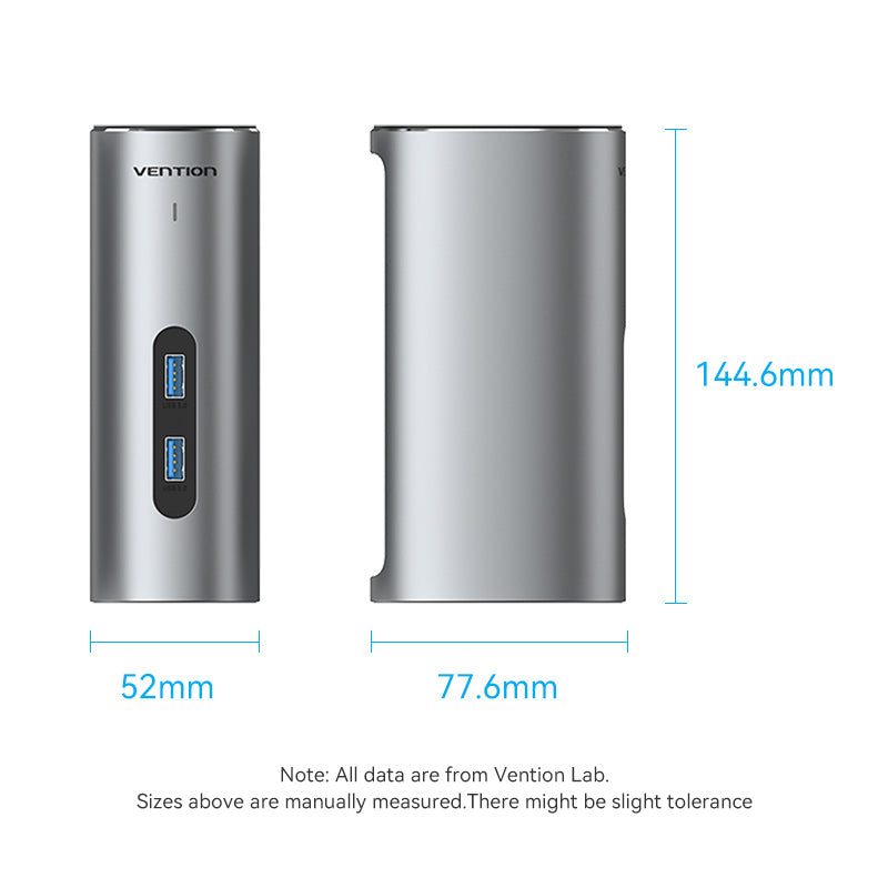 VENTION USB-C to HDMI/VGA/USB 3.1 Gen 2/USB 3.1 Gen 2-C/USB 3.0x2/RJ45/SD/TF/TRRS 3.5mm/PD/DC Docking Station Grey Vertical Aluminum Alloy Type UK Standard