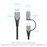 VENTION USB 2.0 A Male to 2-in-1 USB-C & Micro-B Male 5A Cable Grey Aluminum Alloy Type