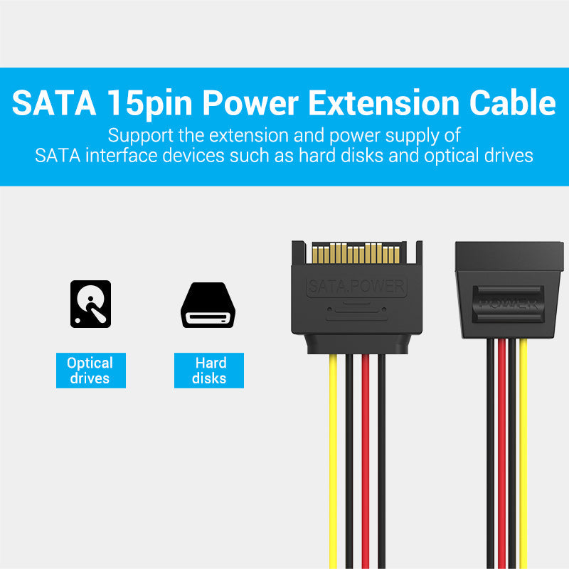 VENTION SATA 15P Power Extension Cable 0.3M Black