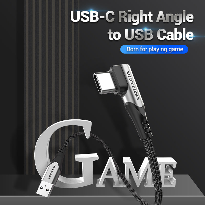 VENTION USB-C Right Angle to USB 2.0-A Cable Grey Aluminum Alloy Type