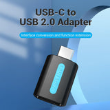 VENTION USB-C Male to USB 2.0 Female OTG Adapter Black PVC Type