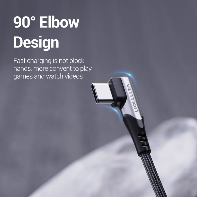 VENTION USB-C Right Angle to USB 2.0-A Cable Grey Aluminum Alloy Type