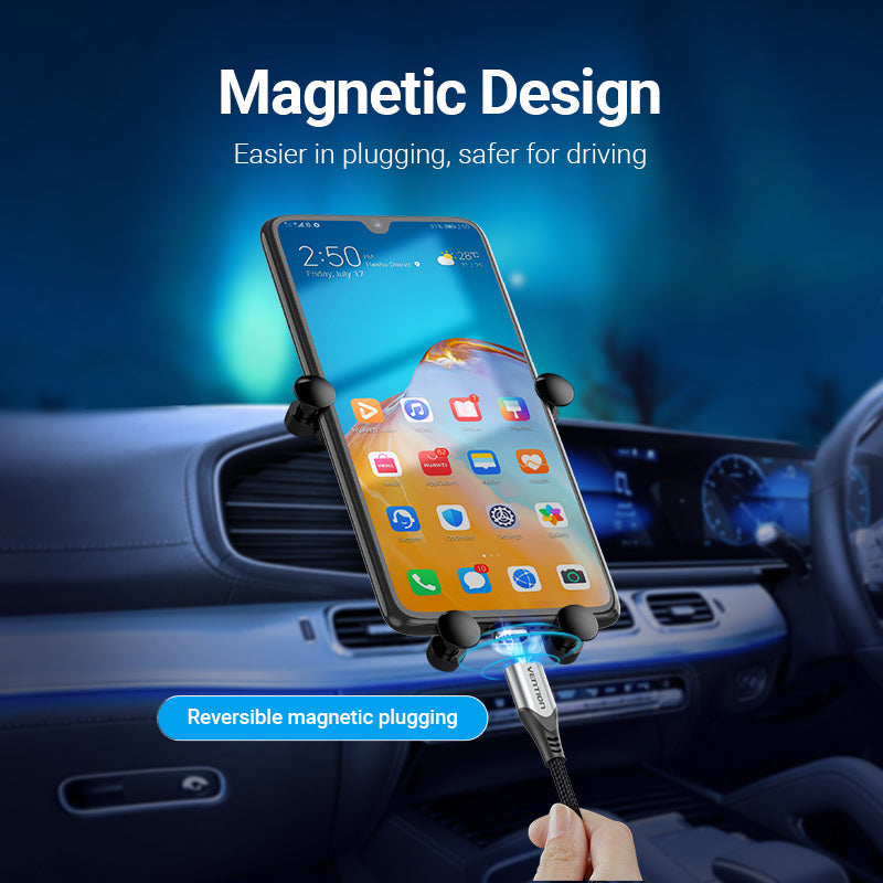 VENTION USB 2.0 A Male to 2-in-1 Micro-B&USB-C Male Magnetic Cable Grey Aluminum Alloy Type