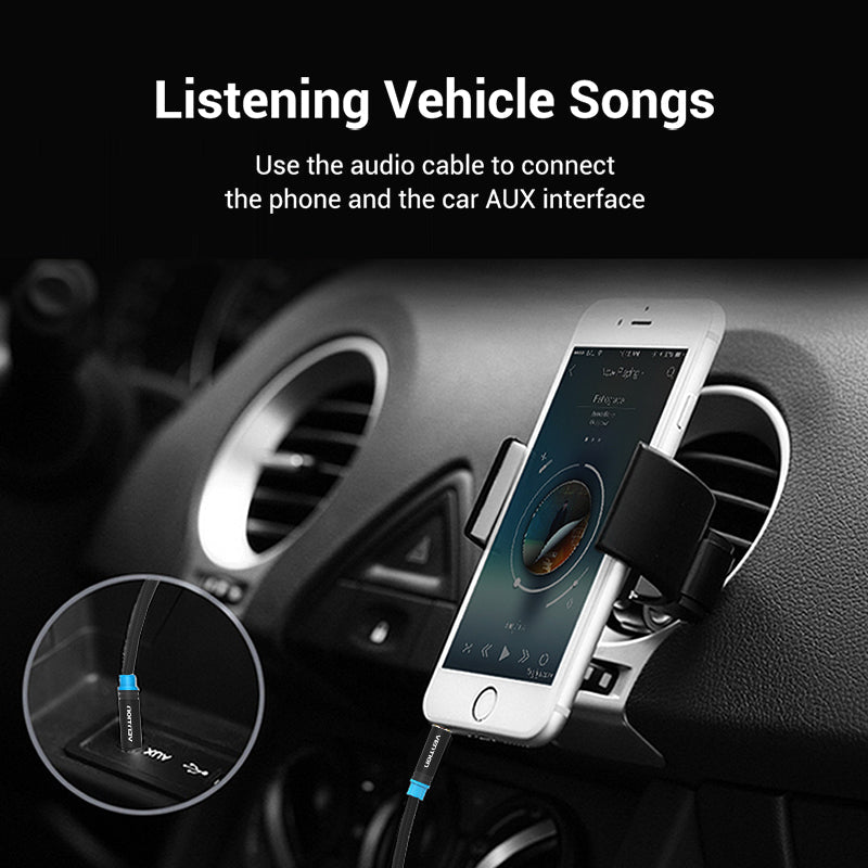 VENTION Cotton Braided 3.5mm Male to Male Audio Cable Black Metal Type