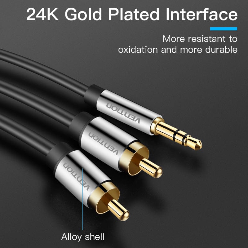 VENTION 3.5mm to 2RCA audio cable with 24K gold plated connectors for enhanced durability