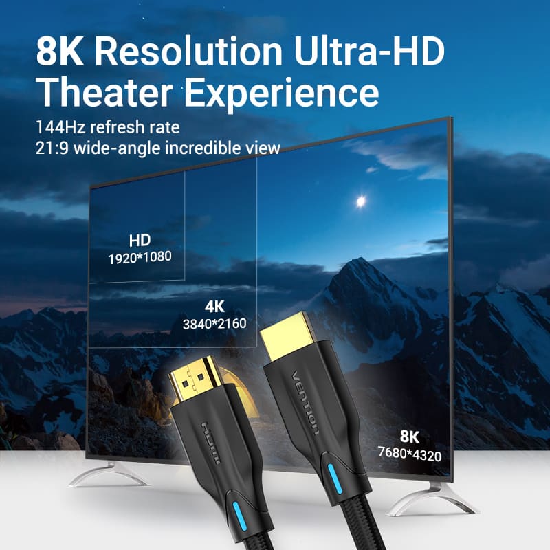 VENTION Cotton Braided 8K HDMI Cable Black