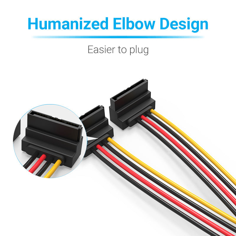 VENTION SATA 15P Male to 90° 2*15P Female Power Splitter Cable 0.15M Black