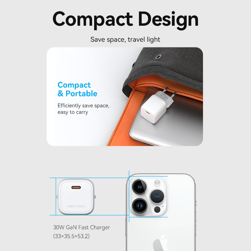 VENTION 1-port USB-C GaN Charger(30W) UK-Plug White