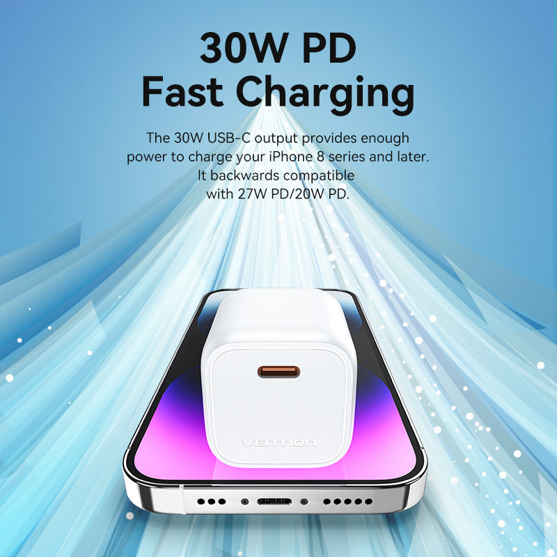VENTION 1-port USB-C GaN Charger(30W) UK-Plug White