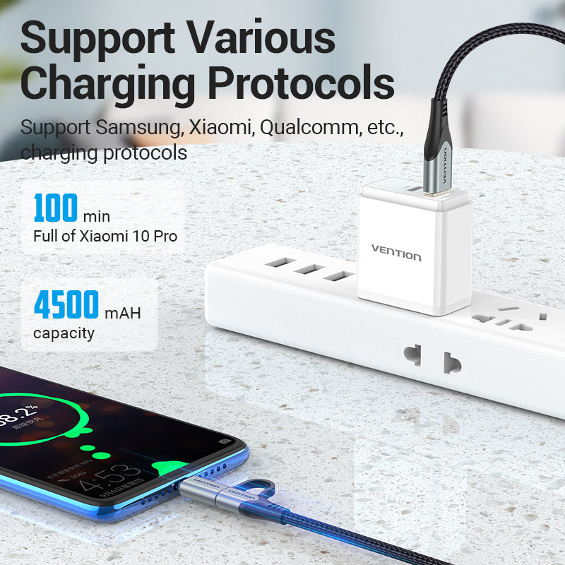 VENTION USB 2.0 A Male to 2-in-1 Micro-B&USB-C Male Cable 0.5M Grey Aluminum Alloy Type