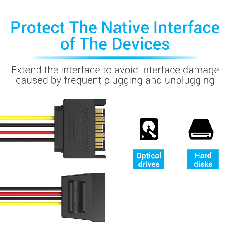 VENTION SATA 15P Power Extension Cable 0.3M Black