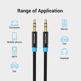 VENTION Cotton Braided 3.5mm Male to Male Audio Cable Black Metal Type