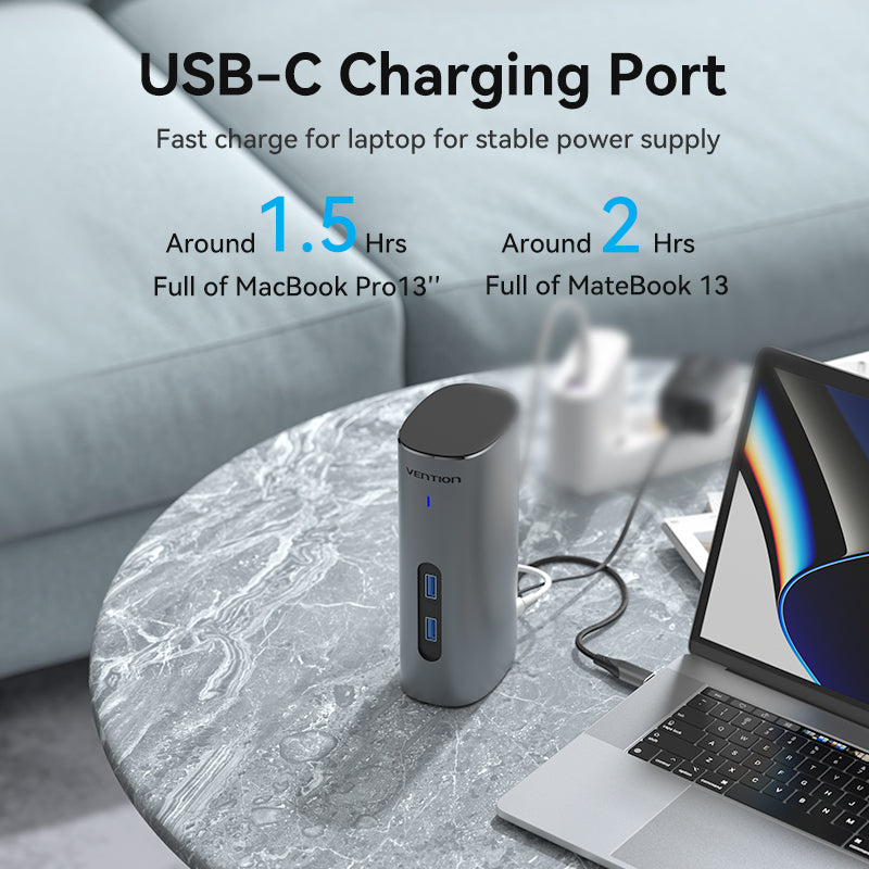 VENTION USB-C to HDMI/VGA/USB 3.1 Gen 2/USB 3.1 Gen 2-C/USB 3.0x2/RJ45/SD/TF/TRRS 3.5mm/PD/DC Docking Station Grey Vertical Aluminum Alloy Type UK Standard