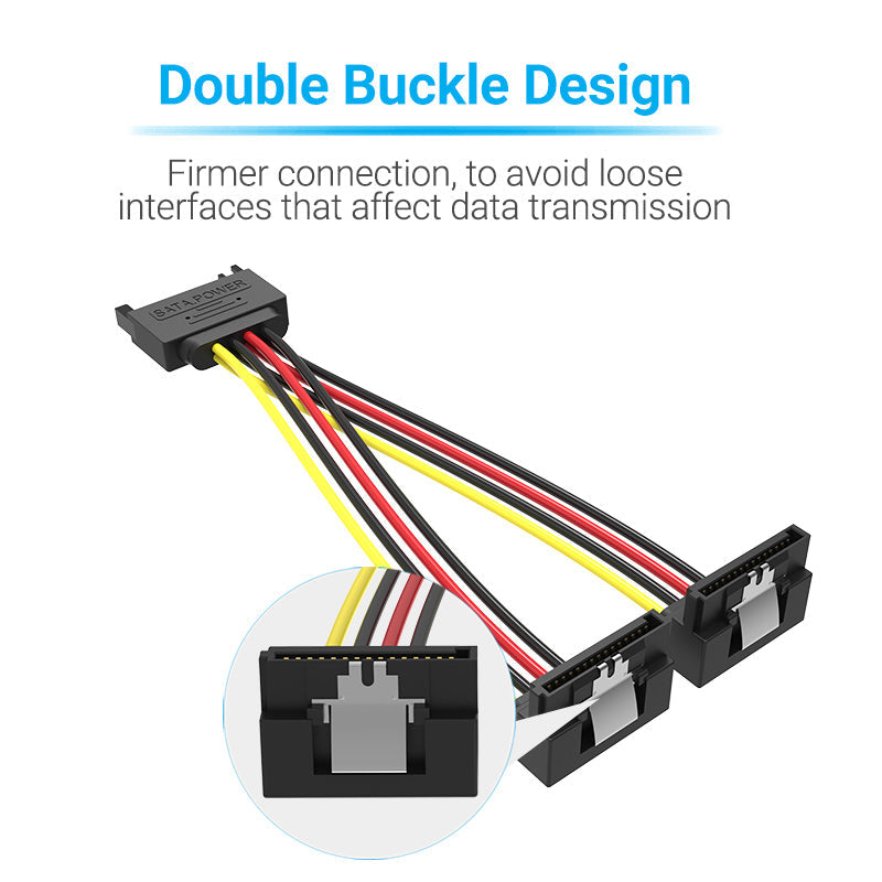 VENTION SATA 15P Male to 90° 2*15P Female Power Splitter Cable 0.15M Black