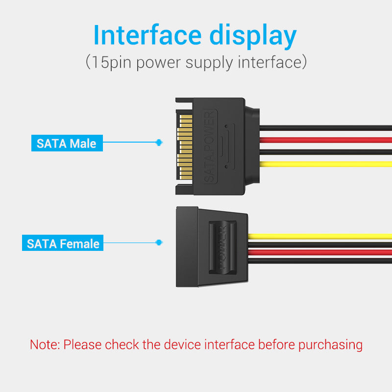 VENTION SATA 15P Power Extension Cable 0.3M Black