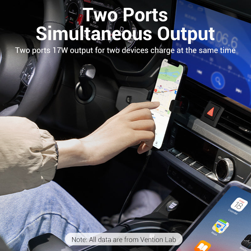 VENTION Two-Port USB A+C(18/20) Car Charger Grey Mini Style Aluminium Alloy Type