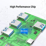 VENTION Type-C to USB3.0*4/Micro USB Hub 0.15m Grey Metal Type