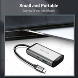 VENTION Type-C to USB3.0*4/Micro USB Hub 0.15m Grey Metal Type