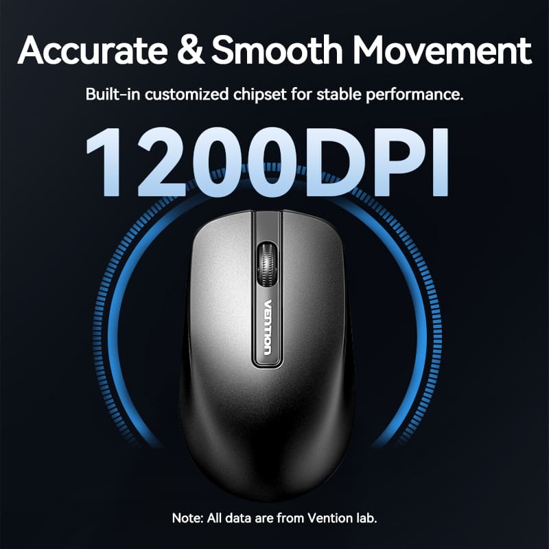 VENTION 3-Button Wireless Computer Mouse with USB Receiver Black