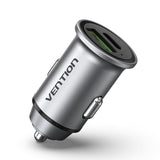 VENTION Two-Port USB A+C(18/20) Car Charger Grey Mini Style Aluminium Alloy Type
