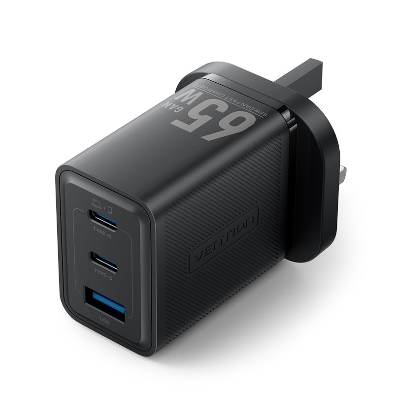 VENTION 3-Port USB (C + C + A) GaN Charger (65W/65W/60W) UK-Plug Black