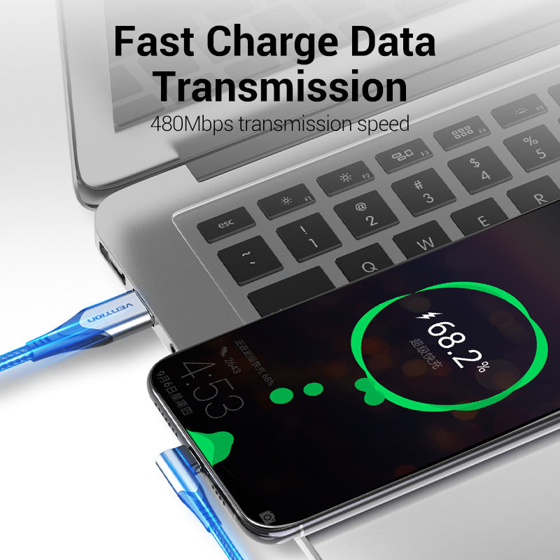 VENTION USB-C Right Angle to USB 2.0-A Cable Grey Aluminum Alloy Type