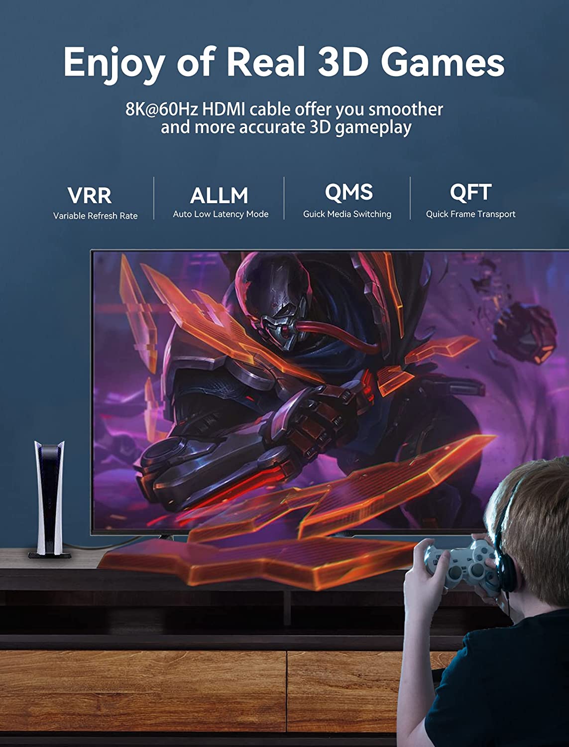 Vention 8K HDMI cable for smooth gaming with features like VRR and ALLM for enhanced gameplay