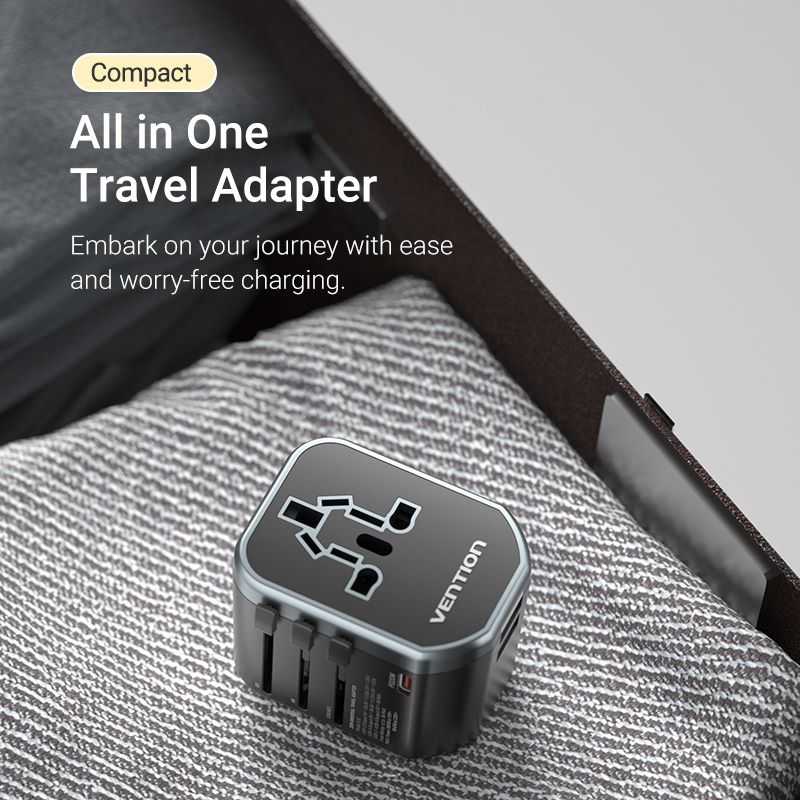 VENTION 3-Port USB (C+C+A) Universal Travel Adapter (20W/18W/18W)
