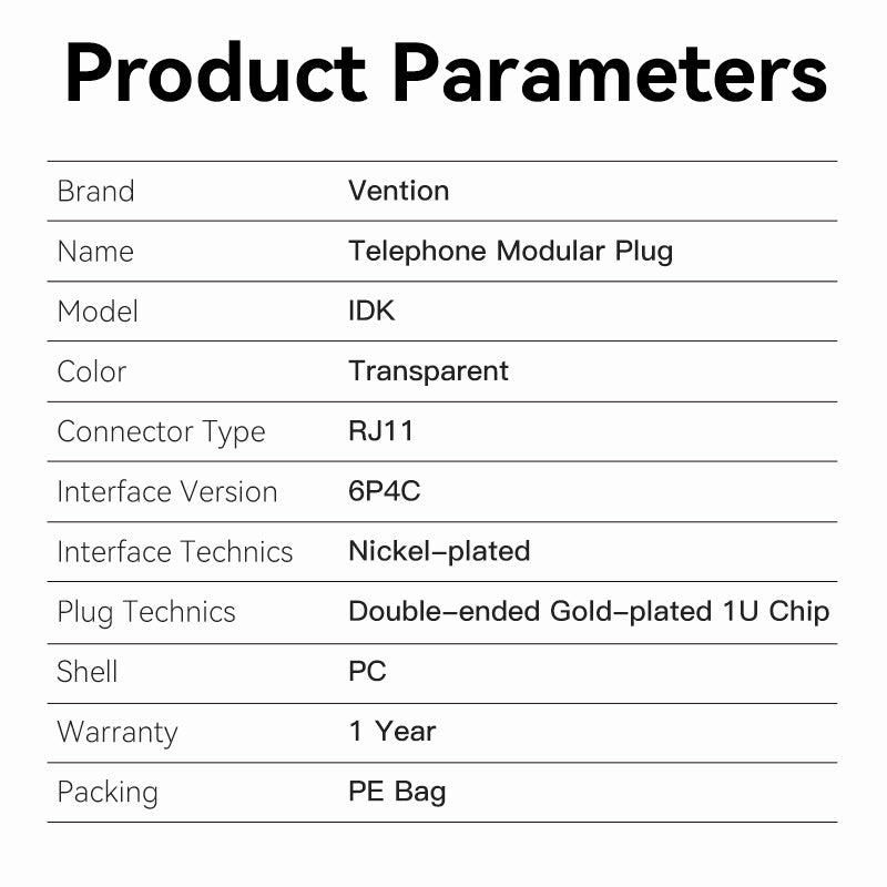 VENTION 6P4C Telephone Modular Plug 100Pcs/Pack