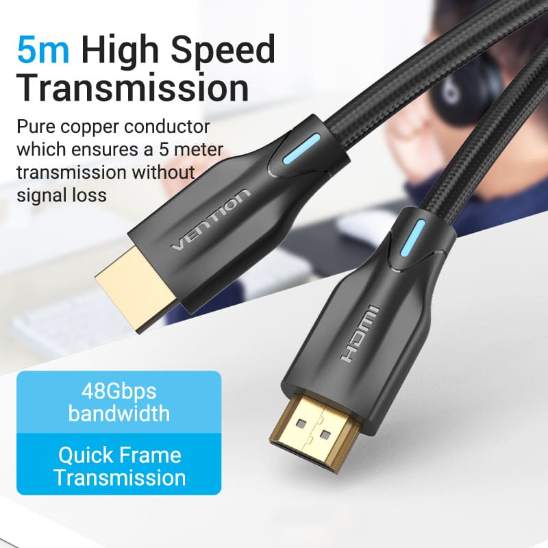 VENTION Cotton Braided 8K HDMI Cable Black