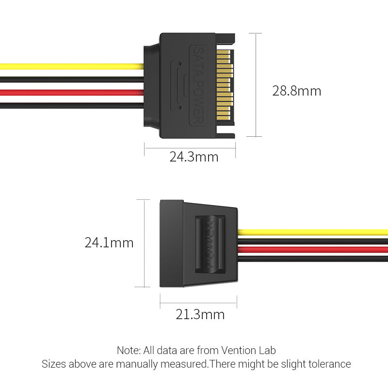 VENTION SATA 15P Power Extension Cable 0.3M Black