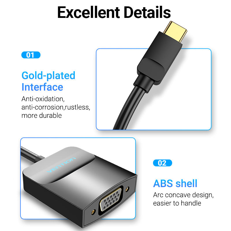 VENTION Type-C to VGA Adapter 0.15M Black ABS Type